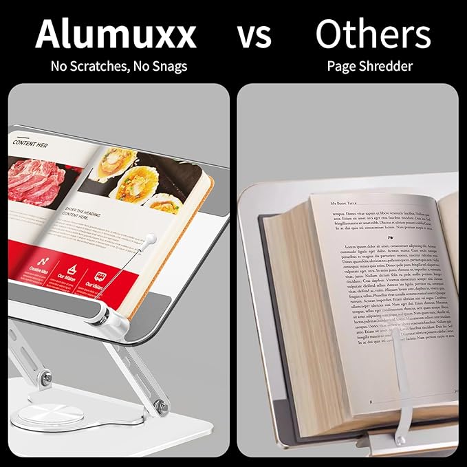 Adjustable Acrylic Book Stand for Reading in Bed, Book Holder Stand for Reading Hands Free, Cookbook Stand for Kitchen Counter, Reading Stand Book Holder for Couch, 360° Rotating & Page Clips