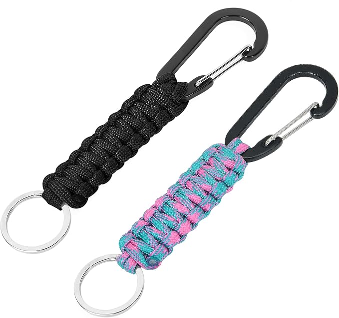 2 Pieces Paracord Keychain with Carabiner,Lanyard Clip for Keys Water Bottle Holder Backpack