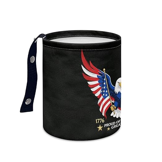 250TH Anniversary of America Flag Eagle Car Front Seat Can Foldable Auto Console Center Back Seat Garbage Container Bag Kitchen Rubbish Bin Fashion Vehicle Organization Basket