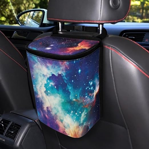 Biyejit Galaxy Clouds Car Trash Can with Lid Hanging Car Trash Bag Leak-Proof Portable Car Garbage Bin Car Accessories Interior Car Organizer Case