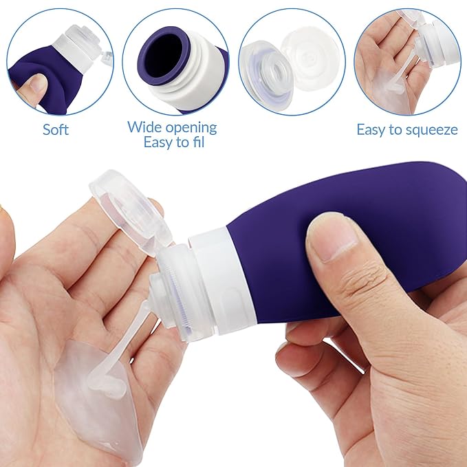 18er Pack Travel Bottles Set - TSA Approved Leak Proof Silicone Squeezable Containers for Toiletries, Conditioner, Shampoo, Lotion & Body Wash Accessories (Purple)