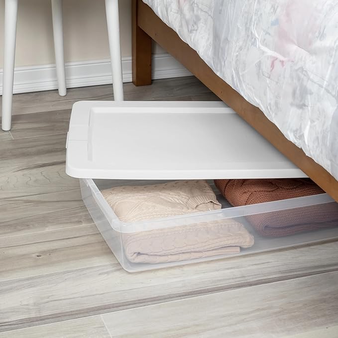 41 Quart Clear Storage Box with White Snap-On Lid, Plastic Storage Bin