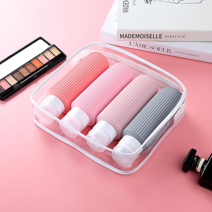 Mrsdry Travel Bottles for Toiletries, Large 6oz Travel Size Containers, BPA Free Leak Proof Tubs Refillable Liquid Accessories with Toiletry Bag for Cometic Shampoo and Lotion Soap (4 Pack)