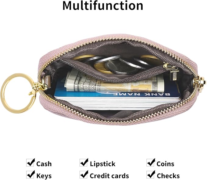 SENDEFN Mini Coin Purse Soft Leather Small Coin Pouch Purses Women Zipper Pocket with Key Ring