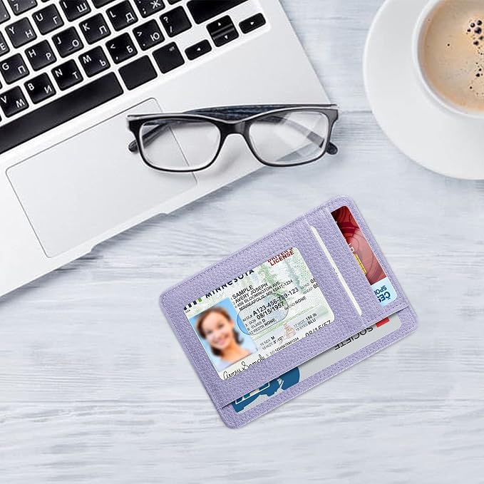 FINTIE Slim Minimalist Front Pocket Wallet, RFID Blocking Credit Card Holder Card Cases with ID Window for Men Women (Lilac Purple)