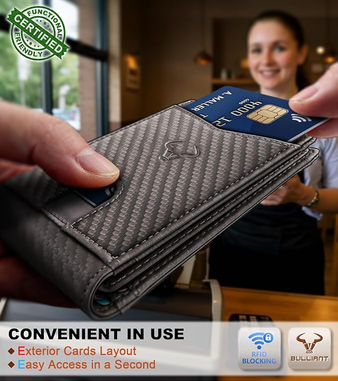 BULLIANT Men Wallet, Slim Leather Wallet Front Pocket Card Holder Gift For Men 11 Slots RFID Blocking