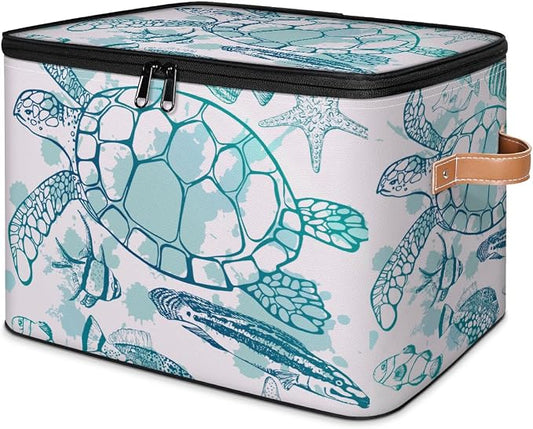 Sea Turtle Storage Basket for Bedroom Kitchen Bathroom Storage Bins with Lids Collapsible Toy Cube Storage Organizer for Kid Teen Women Men
