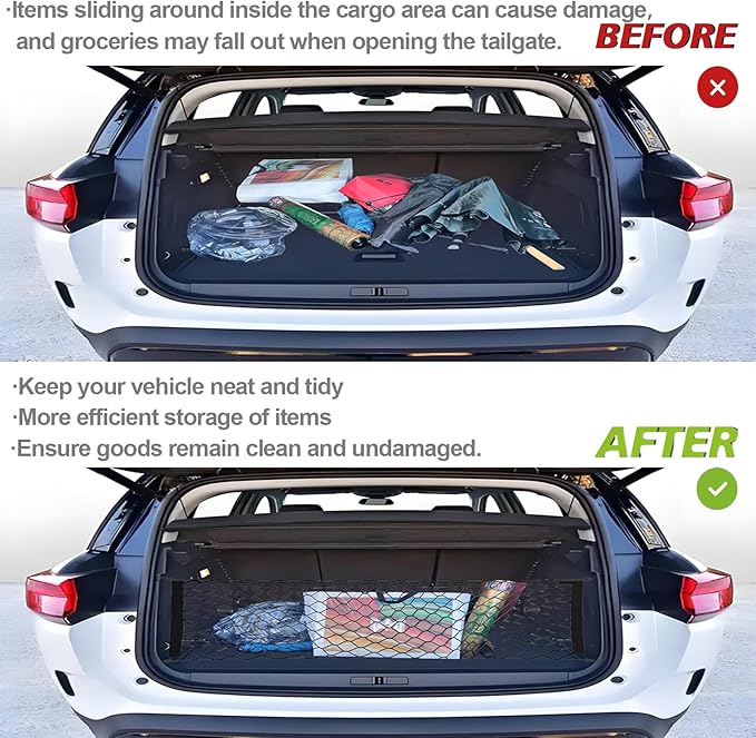 Cargo Net Stretchable，Car Exterior Accessories for SUV, Jeep, Trucks, Double-Layered Network Car Exterior Accessories for Secure Storage 35.4x15.8 inch
