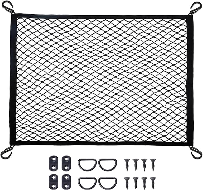 Cargo Net for SUV with Hooks, Adjustable Highly Elastic Storage Organizer Net for Car, Pickup Trucks,Mesh Organizer 2.6'x3.3' Stretches to 5'x6',Road Trip Essentials Black