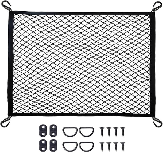 Cargo Net for SUV with Hooks, Adjustable Highly Elastic Storage Organizer Net for Car, Pickup Trucks,Mesh Organizer 2.6'x3.3' Stretches to 5'x6',Road Trip Essentials Black
