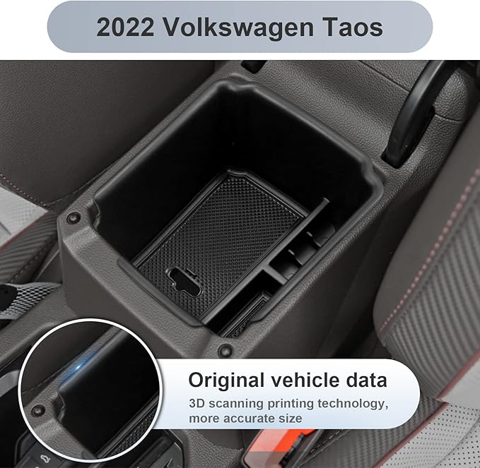 SKTU for 2022 2023 2024 2025 2026 Volkswagen Taos Center Console Organizer 2022 2023 2024 2025 2026 VW Taos Accessories Insert ABS Black Materials Tray Armrest Secondary Storage Box