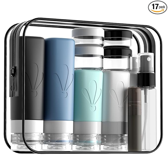 INSFIT 17 Pack Travel Bottles for Toiletries, TSA Approved 3oz 2oz Travel Size Toiletries, BPA Free Leak Proof Squeezable Silicone Tubes Travel Essentials for Shampoo Conditioner Lotion Soap