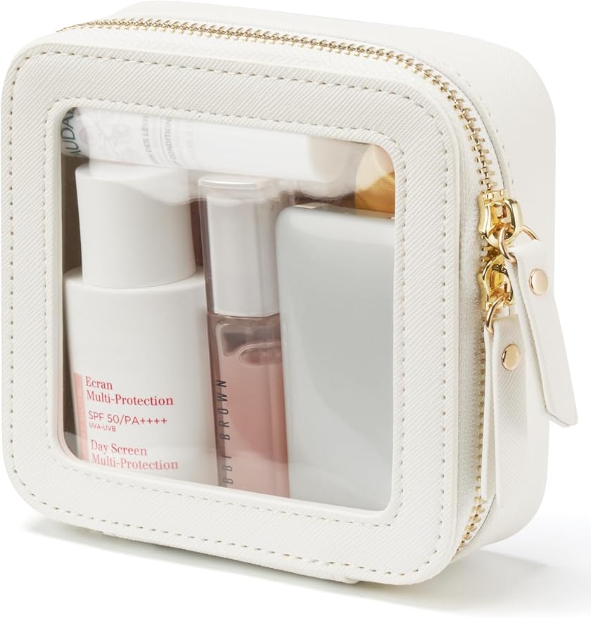 Popvibe Clear Makeup Bag Travel Cosmetic Case Transparent Toiletry Bag with Zipper, Portable Make Up Organizer Traveling Compact Car Bag for Essentials