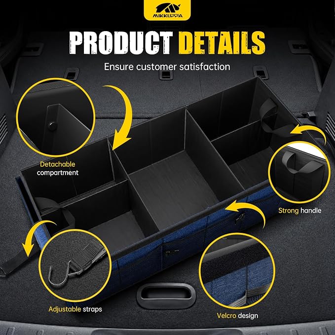 MIKKUPPA Car Trunk Organizer - 95L Collapsible Trunk Organizer with Lid, Sturdy Car Storage for SUV Auto Truck Van with Adjustable Straps and Non Slip Bottom (Blue, XX-Large)