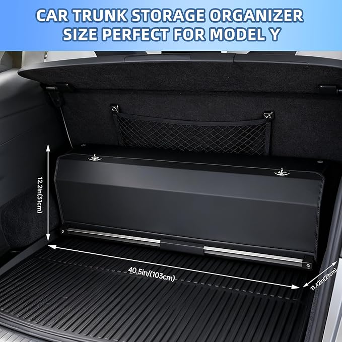 Car Trunk Organizer, Waterproof SUV Organizer Trunk Storage with Lid & Handle, Extra Large Leather Callapsible Cargo Organizers, Durable Car Storage Box for Ford Jeep (40.5''*11.4''*12.2'')