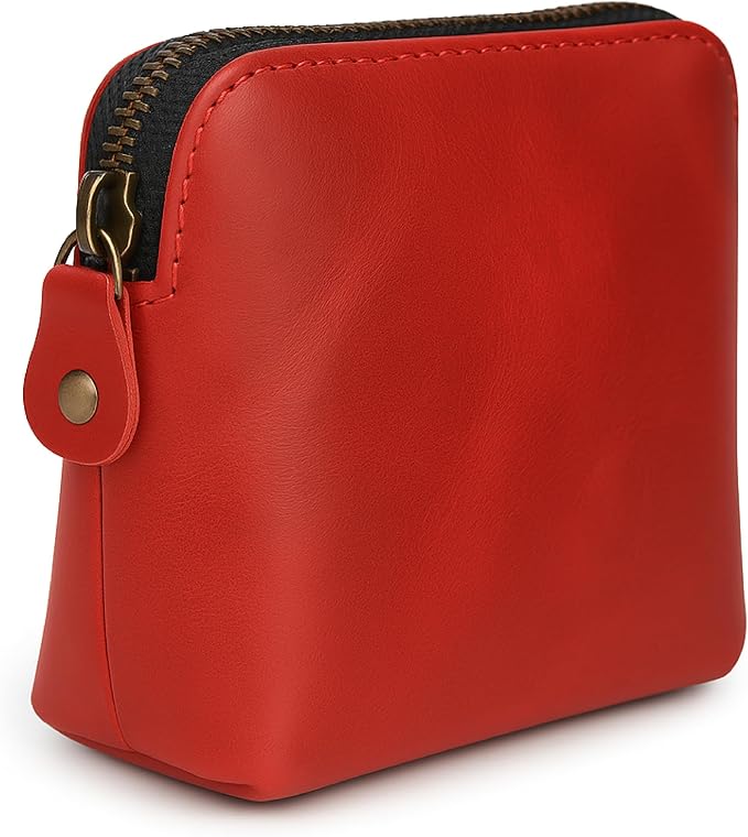 Full Grain Leather Cosmetic Bag – Zippered Makeup Pouch for Women, Small Travel Toiletry & Organizer Pouch for Purse, Premium Handmade Leather (5 × 4 × 2.5 in)
