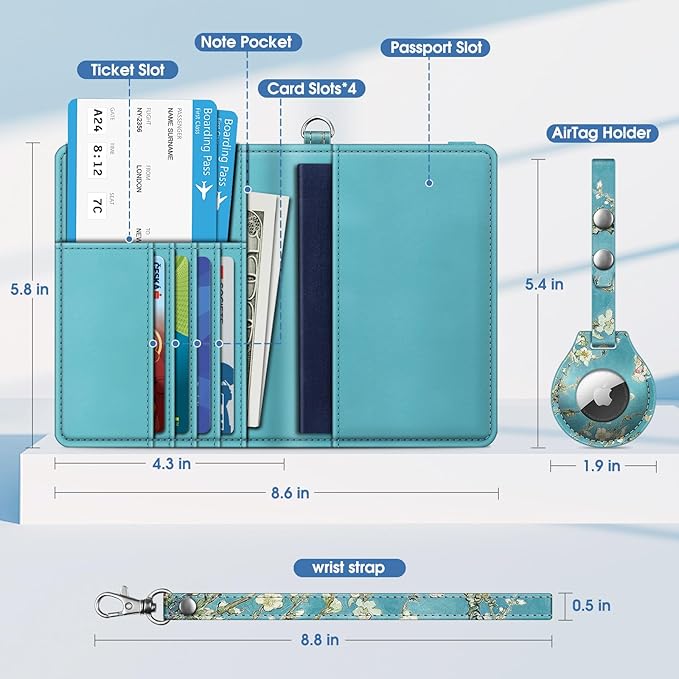 Fintie Passport Holder with Airtag Holder, Slim Travel Wallet RFID Blocking Passport Cover Protector Essentials with Credit Card Slots for Women/Men