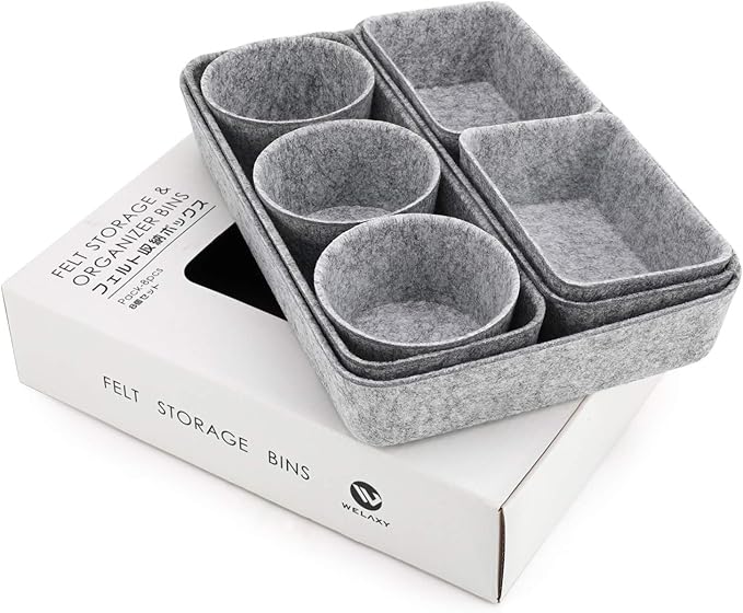 Welaxy 8-piece desk drawer organizer trays felt shallow bin for pens notes Jewlery Watches, home office dorm minimalist living gift solutions (Gray)
