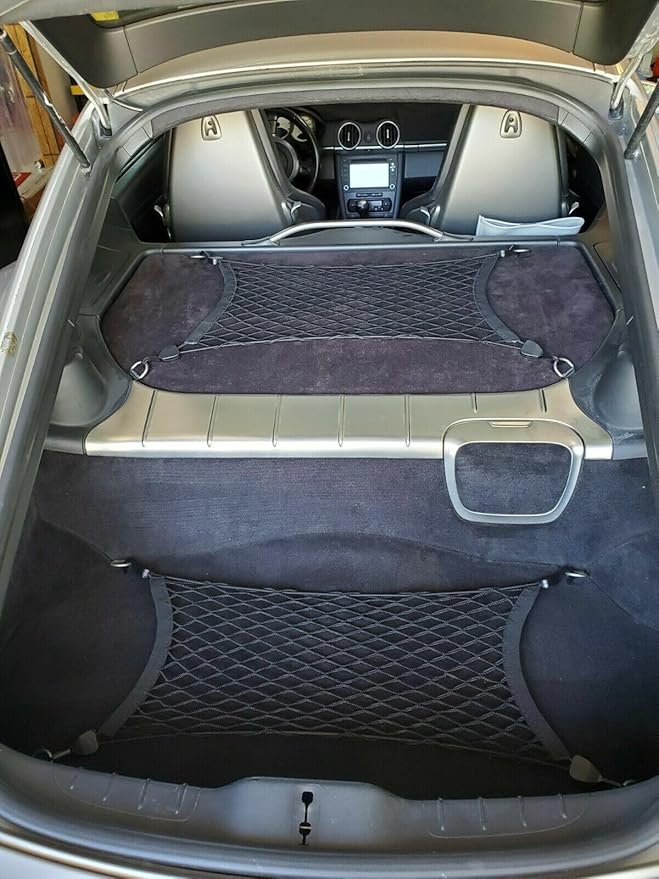EACCESSORIES EA(Qty.2)Trunk Organizer Cargo Net for Porsche Cayman 2006–2025 – Floor Style Cargo Nets for Coupe–Premium Mesh Elastic Car Trunk Organizer Vehicle Carrier Storage–Compatible with Cayman