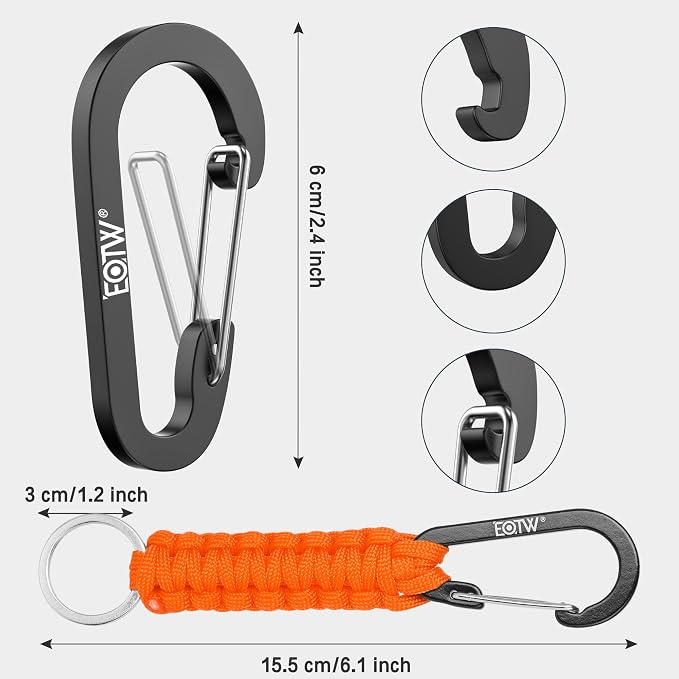 EOTW Carabiner Keychain,Paracord Keychain Small Aluminum Clip D Ring for Camping, Hiking, Fishing, Or As A Key Organizer