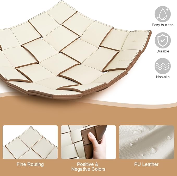 Valet Tray PU Leather Key Bowl for Men Women Entryway Table Nightstand Catchall EDC Dump Tray for Wallet, Keys, Jewelry Men's Gift - Coffee & White, 9.8" L x 9.8" W x 2" H