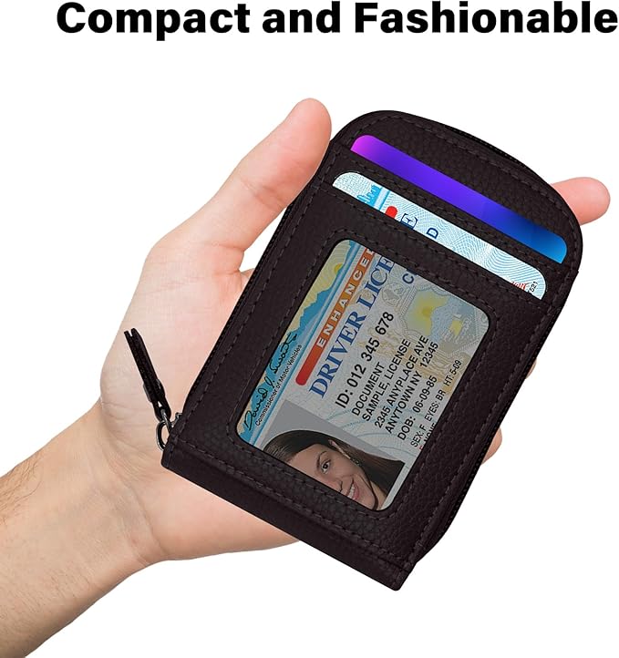 DKER Genuine Leather Mini Credit Card Case Organizer Compact Wallet with ID Window for Men And Women - 2 Pack Black+Coffee