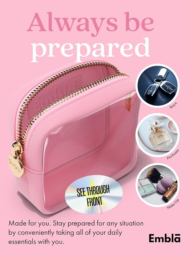 Embla Clear Small Makeup Bag for Purse Cute Mini Make Up Nylon Organizers Tiny Cosmetic Bags for Women Girls Little Toiletry Travel Pouches Zipper Skincare Pouch Organizer Light Pink