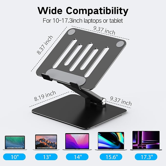 Adjustable Laptop Stand for Desk, Metal Foldable Laptop Riser, Portable Laptop Holder, Ventilated Cooling Computer Notebook Stand Compatible with 10-17.3” Laptops