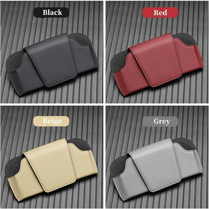 Car Glasses Case Universal Car Sun Visor Eyeglass Hanger Clip Leather Glasses Holder Magnetic Multi-Function Automobile Accessories Storage(Beige)