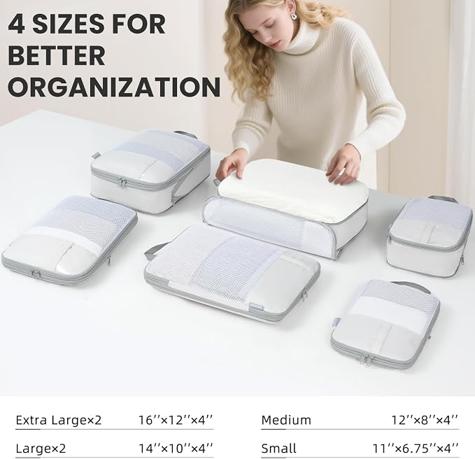Compression Packing Cubes for Travel, Lightweight Vacation Travel Essentials, Travel Accessories for Suitcase Organizer Bags Set, Durable Luggage Organizer