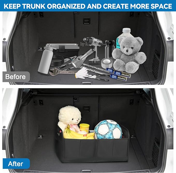 Trunk Organizer-35L Oxford Folding Car Organizer,Sturdy Car Organizer with Collapsible Multi-Compartment for SUVs and Sedans (Black)