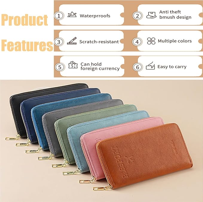 Multi-Functional RFID Passport Wallet Set, Blocking Passport Holder Travel Wallet, Holds Phones, Anti-Theft Protective Case with Multiple Card Pockets for Secure Travel Essentials (Brown)