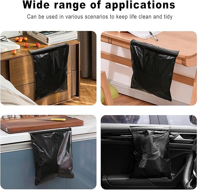 Disposable Car Trash Bags Pack of 100, Vomit Bags, Portable Self Adhesive Cleaning Bags, Easy Stick on and Hanging, for Cars Kitchens Bedrooms Office Travel Camping (Black)