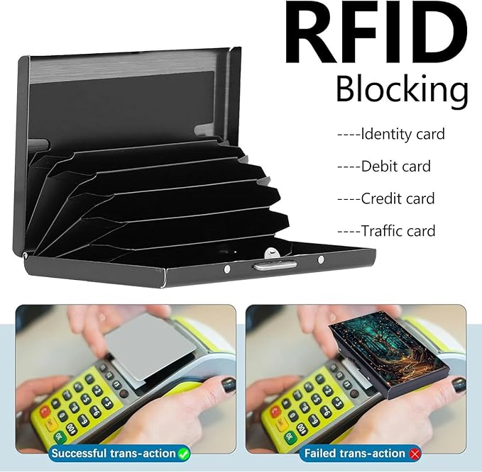 Credit Card Holder, Forest Design Mini RFID Blocking Aluminum Wallet Slim Metal Hard Case Shell Travel Wallet ID Case Small Credit Cards Case Business Cards for Women Men Girls