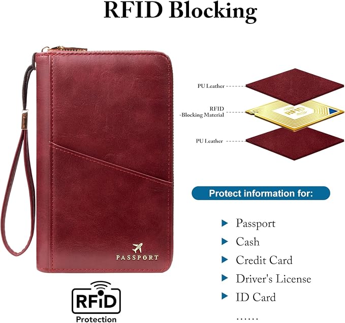 Family Passport Holder for Travel Women and Men RFID Passport Holder with Zipper Passport Case Passport cover Passport Wallet Travel Essentials and Accessories(1-2, Red)