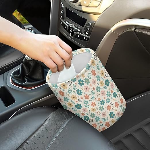 Flowers Car Rubbish Bin Holder Multipurpose Front Seat Back Seat Garbage Container Bag Kitchen Hanging Foldable Rubbish Bin Fashion Vehicle Organization Bin