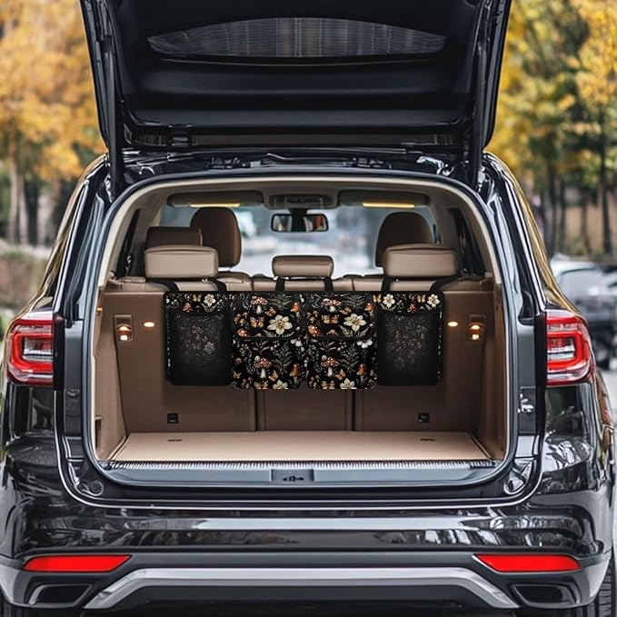 Mushroom Car Trunk Organizer and Storage,Flower Backseat Hanging Organizer for SUV,Truck,Van Collapsible Cargo Storage Bag,Car Interior Accessories Road Trip Adjustable Strap