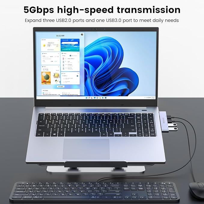 MOGOOD USB Hub 3.0, 4-Port USB Splitter – 1 USB 3.0 & 3 USB 2.0 Ports, No Cable, Plug & Play Data Hub for Laptop, MacBook, Chromebook, PC – Expand USB Ports for Flash Drive, Mouse, Keyboard, Printer