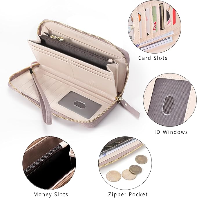 Pomelo Best Womens Wallet RFID Blocking Leather Multi Credit Card Large Capacity Wristlet Zip Around Long Wallets for Lady