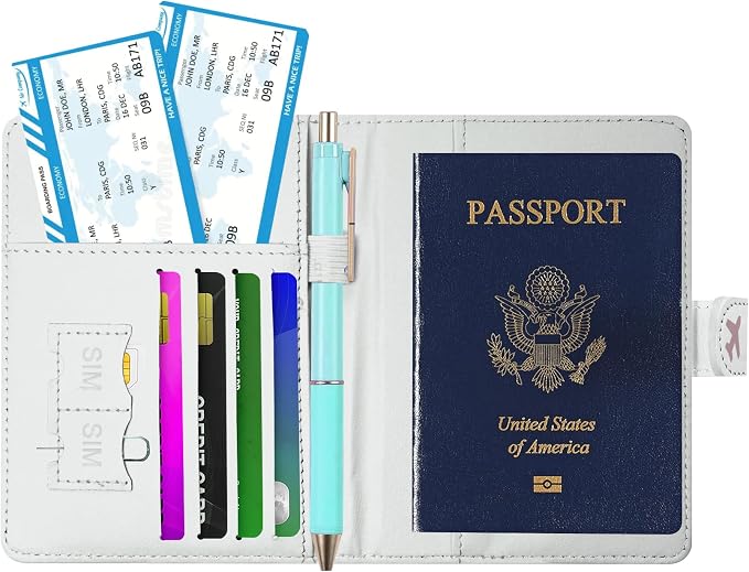 Passport Holder, Travel Wallet Cover with Pen Loop | Cute RFID Blocking Leather Case with Magnetic Closure for Travel Essentials-Posy