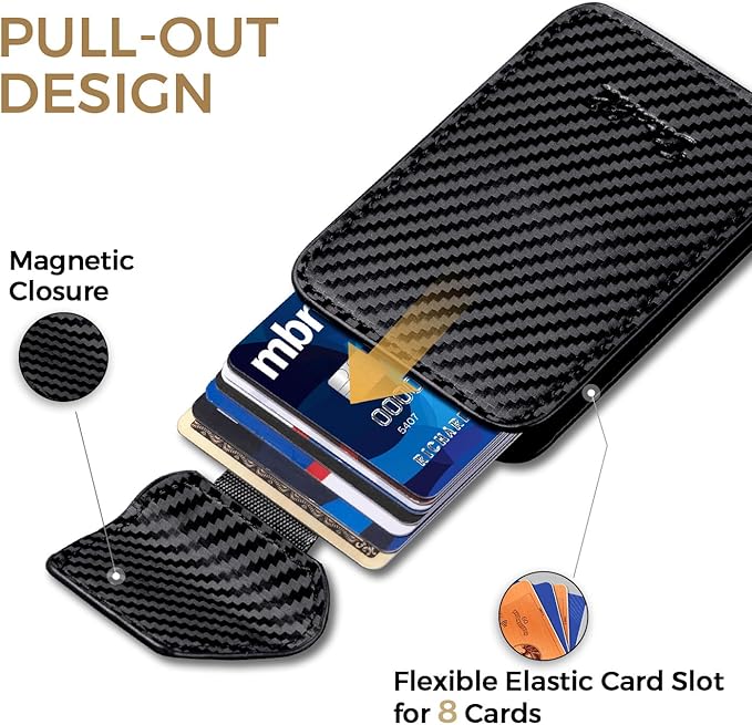 Zitahli Slim Wallet for Men with Pull-Up Tab & Cash Strap - Front Pocket Minimalist Easy Access Card Holder, RFID Blocking, Holds 8 Cards & 10-15 Bills