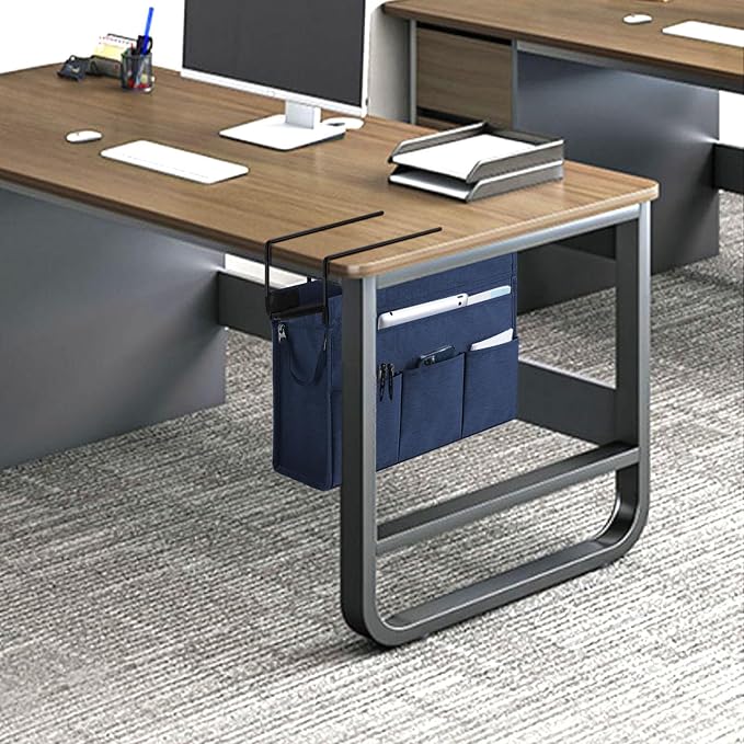 MASTLU Under Desk Hanging Storage Bag, Desk Organizer Storage, Office Side Storage Bag, Compatible with A4 Files, Detachable Handle Design, No Assembly Required, for Office Home School (Navy Blue)