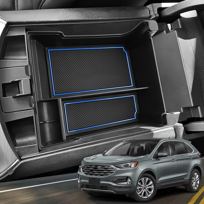 YEE PIN for 2024 Ford Edge Center Console Organizer Tray for 2021-2024 Edge SE/SEL/ST-Line/Titanium/ST Middle Console Organizer Center Console Storage Tray for 2023 Ford Edge Accessories (Blue)