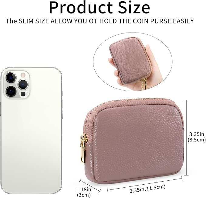 SENDEFN Mini Coin Purse Soft Leather Small Coin Pouch Purses Women Zipper Pocket with Key Ring