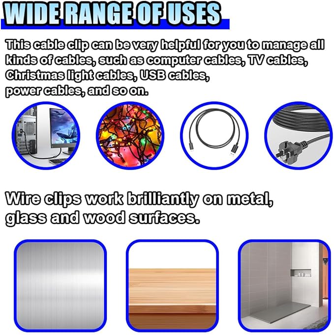 50PCS Adjustable Cable Clips Self Adhesive Cord Organizer - Sticky Wire Clamp Management Cord Holder for Car Dash Cam Home Office Desk Wall Tables