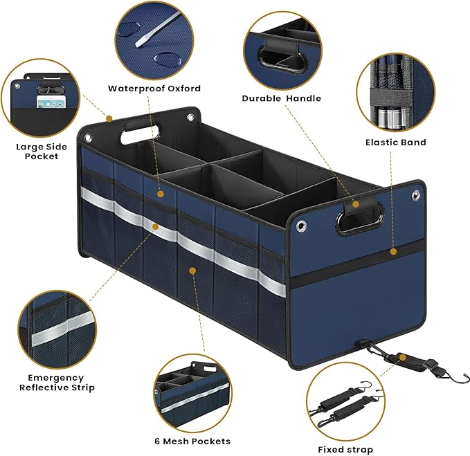 winhunt Car Trunk Organizer, Car Storage Organizer, Collapsible Multi Compartment for Car, Suv, Sedan, Truck, 100L, Extra Larger (Blue, 100L)