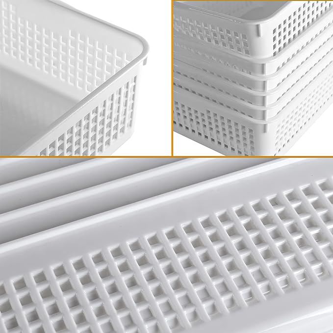 Eslite A4 Size Plastic Storage Basket,Desktop File Paper Letter Organizer Tray, 6-Packs (White+Grey)