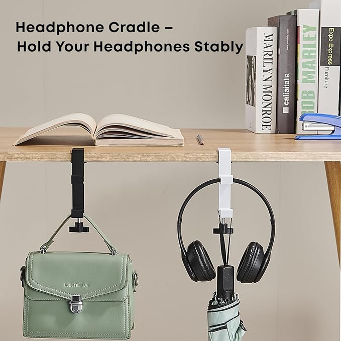 JAKO New Foldable Headphone Stand for Desk, Aluminum Alloy Headphone Holder - Headset Stand Hook Space Save Mount, Universal Fit PC Gaming Headsets Holder Under Desk Clamp for Office, Computer Table