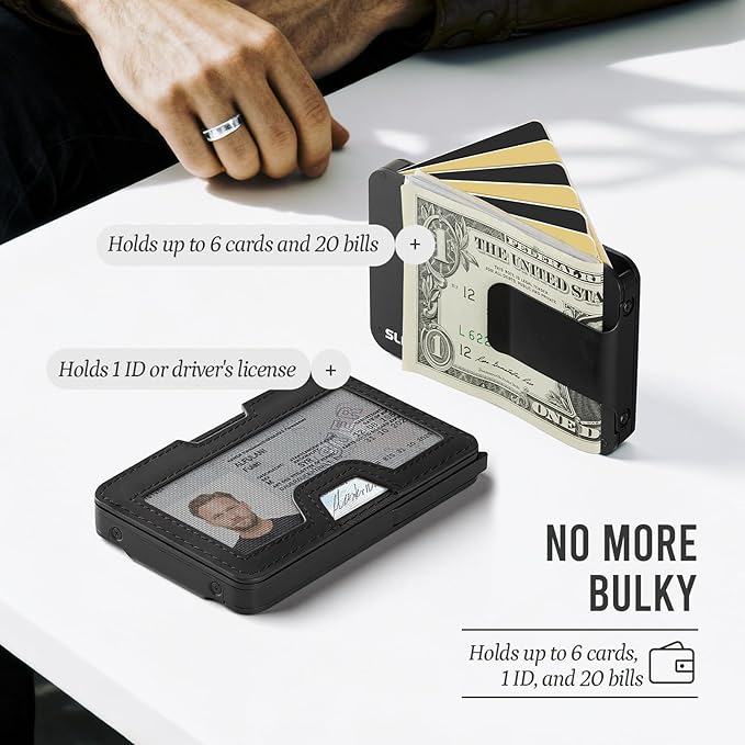 Fan-out Wallet for Men with ID Window and Money Clip - Minimalist Slim Cardfan Card Holder, Mens Wallet with RFID Blocking, Metal Pop Up Wallets Black, Gifts for Men