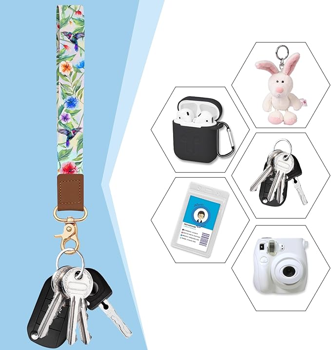 Blusabaca Credit Card Holder for Women, Bird Small RFID Blocking Wallet with Wristlet Strap, Keychain Wristlet Zipper Women Wallet, Leather Card Case, Accordion Card Wallet Purse with Key Lanyard